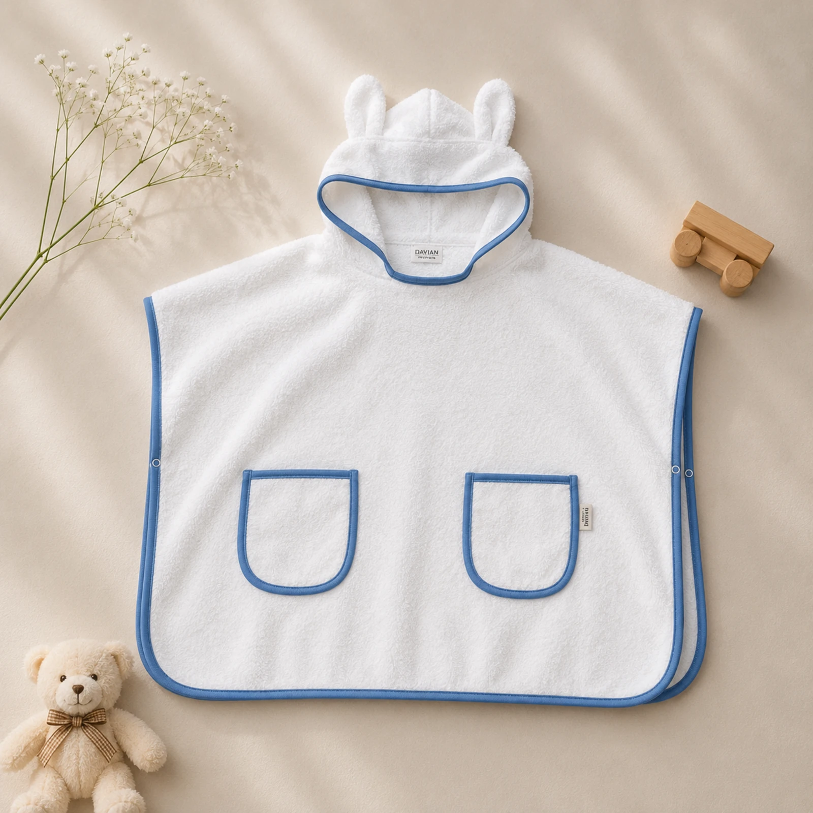 Poncho cu glugă pentru copii din bumbac 100% – ARIS - bleu [2]