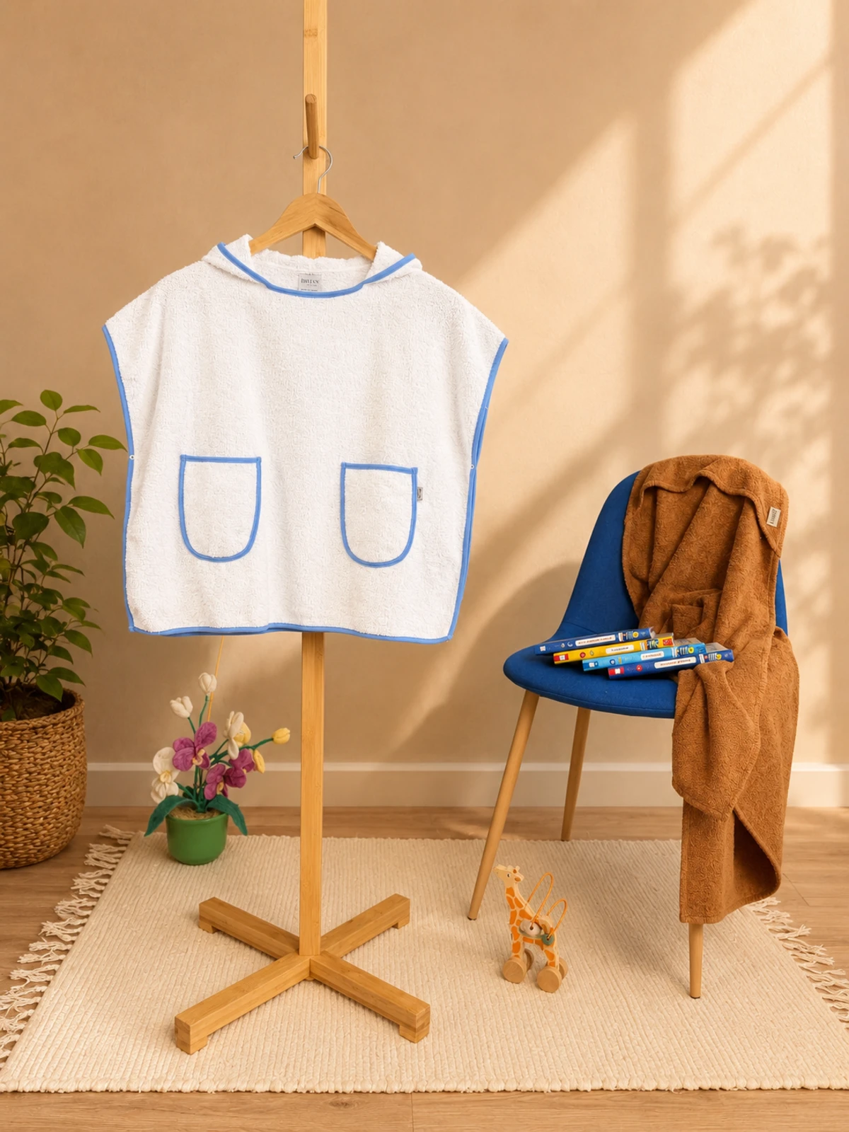Poncho cu glugă pentru copii din bumbac 100% – ARIS - bleu [4]