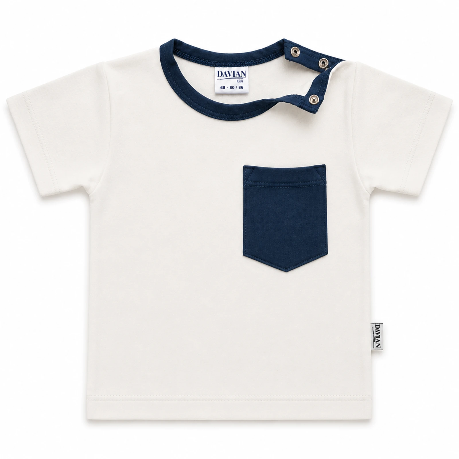 Tricou pentru bebeluși și copii cu bumbac organic – EVER - alb/bleumarin [2]