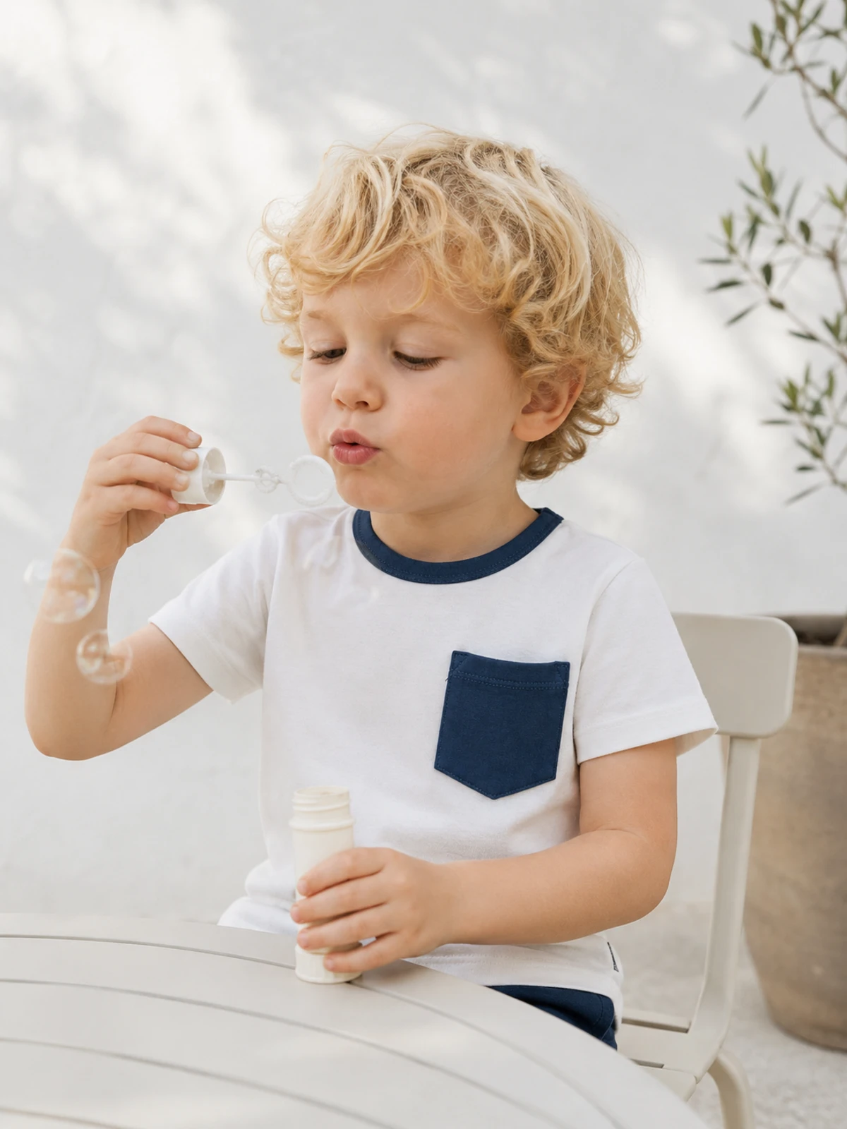 Tricou pentru bebeluși și copii cu bumbac organic – EVER - alb/bleumarin [4]