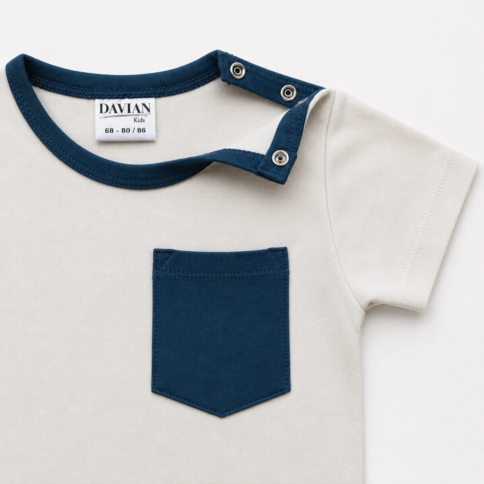Tricou pentru bebeluși și copii cu bumbac organic – EVER - alb/denim [3]