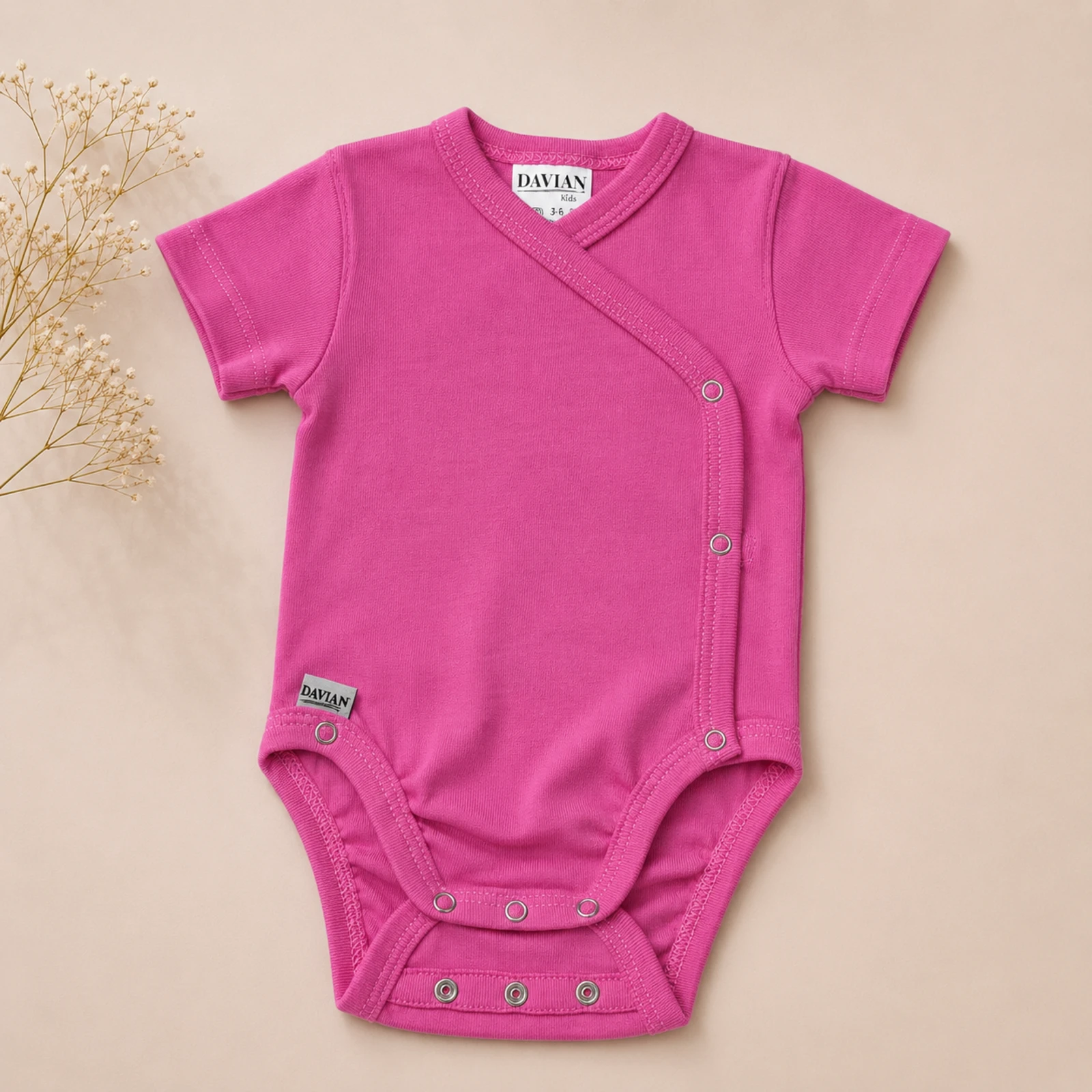 Bebeluși - Body kimono scurt pentru nou-născuți și bebeluși din bumbac – EVER - roz