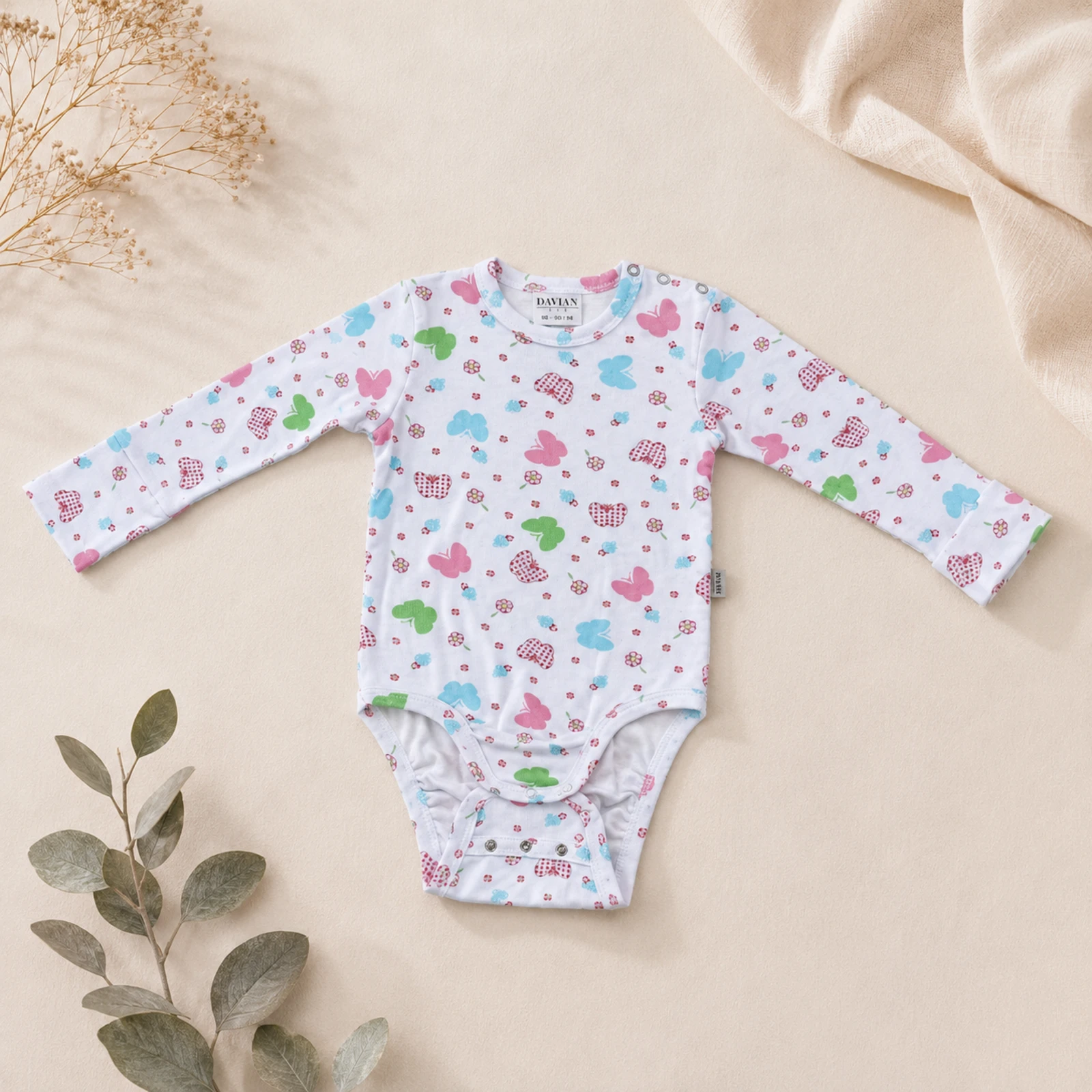 Bebeluși - Body pentru bebeluși din bumbac – EVER - fluturi - DAVIAN