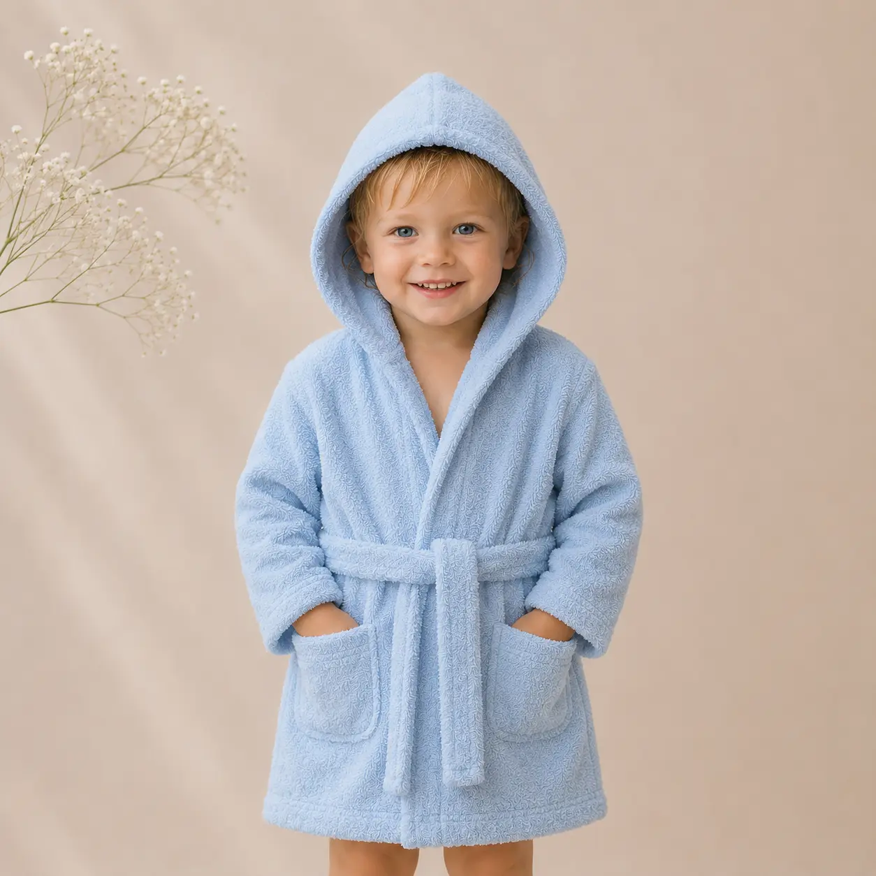 Halate - Halat de baie copii cu glugă din bumbac 100% – LUNA - bleu