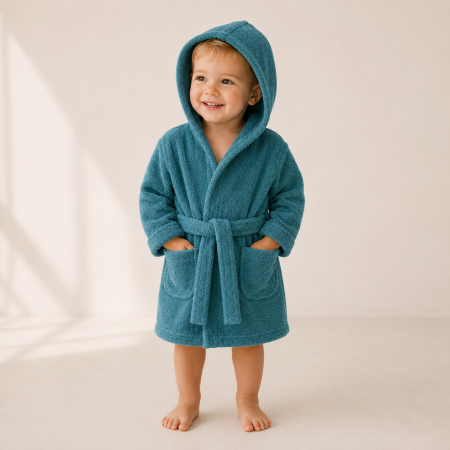 Halate - Halat de baie copii cu glugă din bumbac 100% – LUNA - turquoise