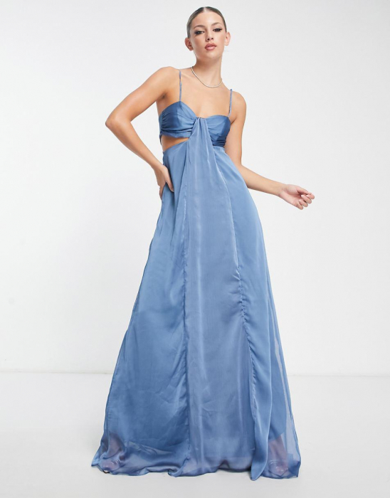 Rochie lungă camisol din satin cu decupaje [2]