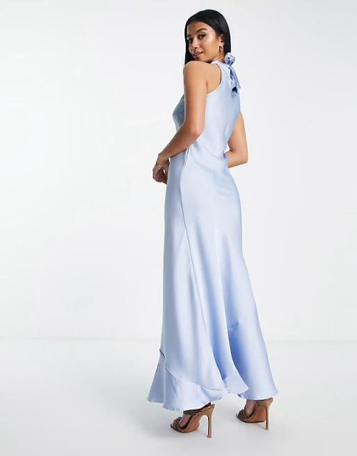 Rochie maxi din satin, cu decolteu halter, exclusivă [2]