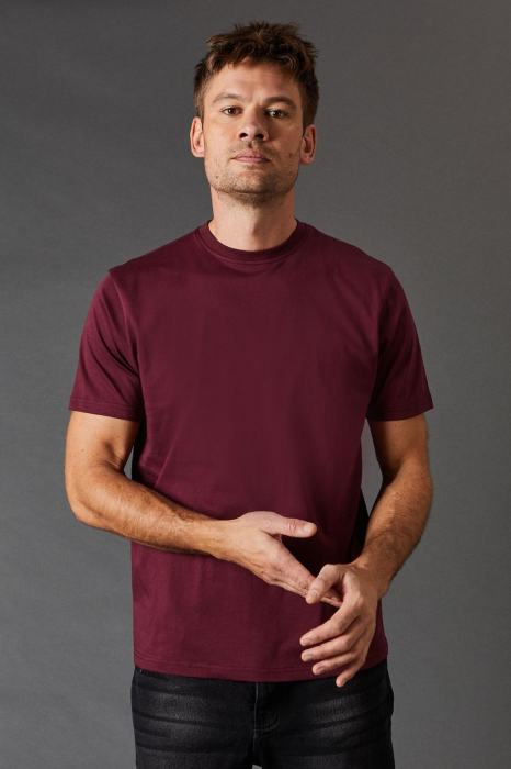 Tricou bordeaux simplu cu guler rotund [3]