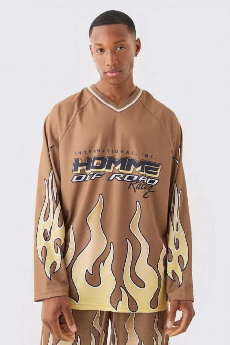 Bluza cu decolteu in V imprimeu FLAME [1]