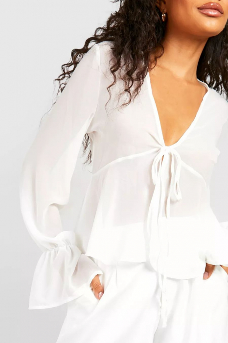 Bluză cu manșete evazate și peplum, cu nod [3]
