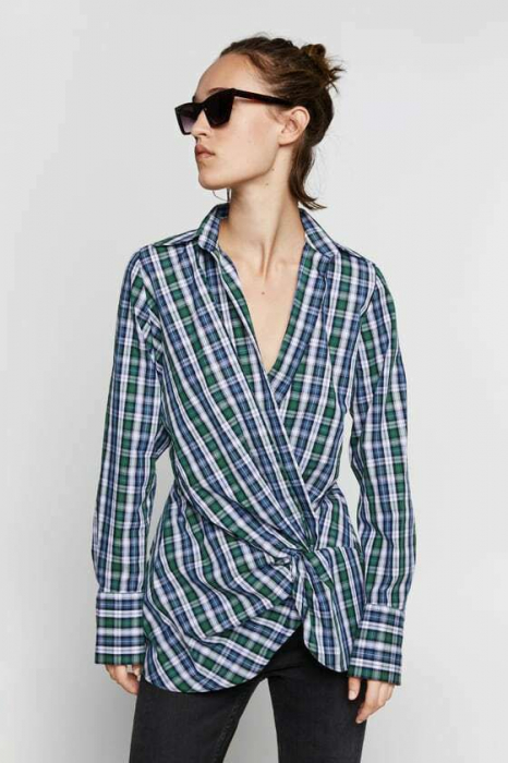 Bluză tip cămașă în carouri, model tartan, cu imprimeu drapat din bumbac [1]