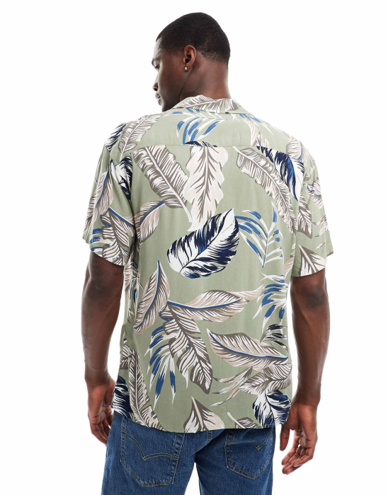 Cămașă cu imprimeu de pene și guler revere Jack & Jones, verde salvie [3]