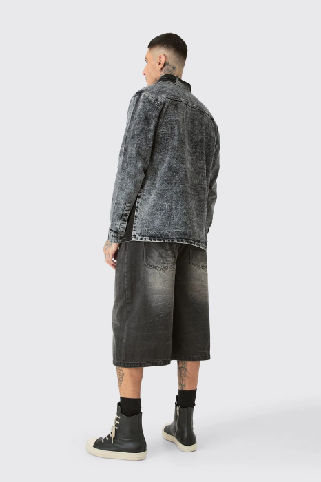 Cămașă înaltă din denim cu decolorare acidă Carpenter [2]