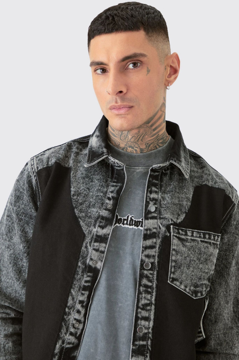Cămașă înaltă din denim cu decolorare acidă Carpenter [3]