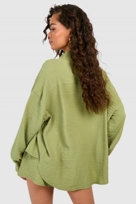 Cămașă texturată șifonată, croială lejeră - măsliniu [2]