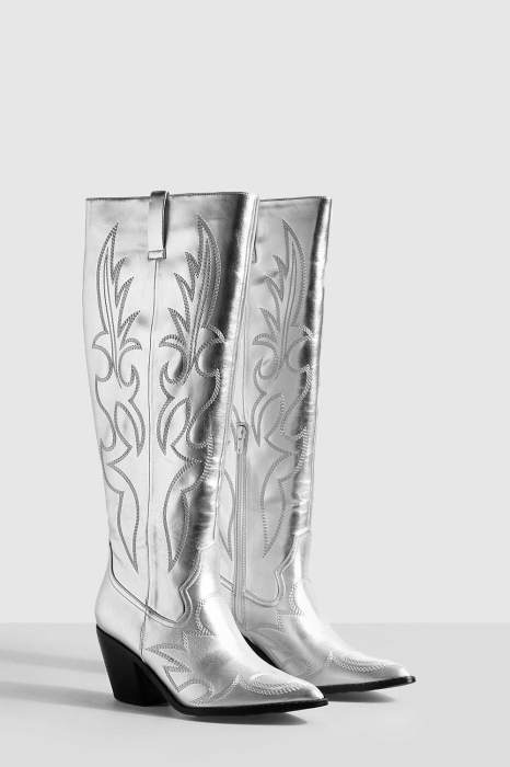 CIZME COWBOY WESTERN METALICE PÂNĂ LA GENUNCHI BRODATE [2]