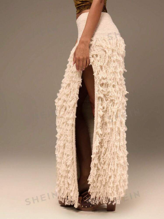 Fusta Maxi, Pufoasă, Tricotată, Cu Desfășurare Laterală [3]