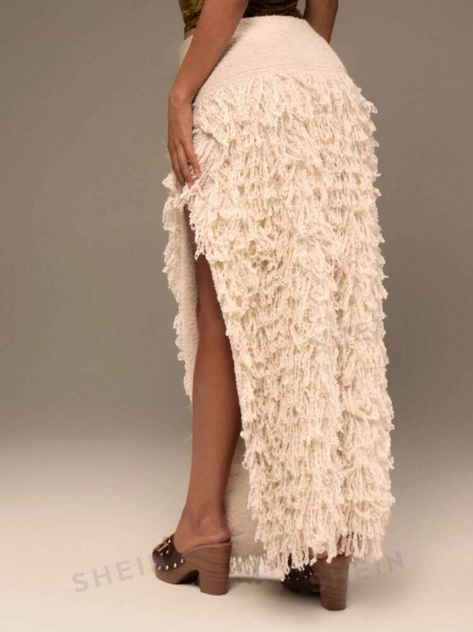 Fusta Maxi, Pufoasă, Tricotată, Cu Desfășurare Laterală [4]