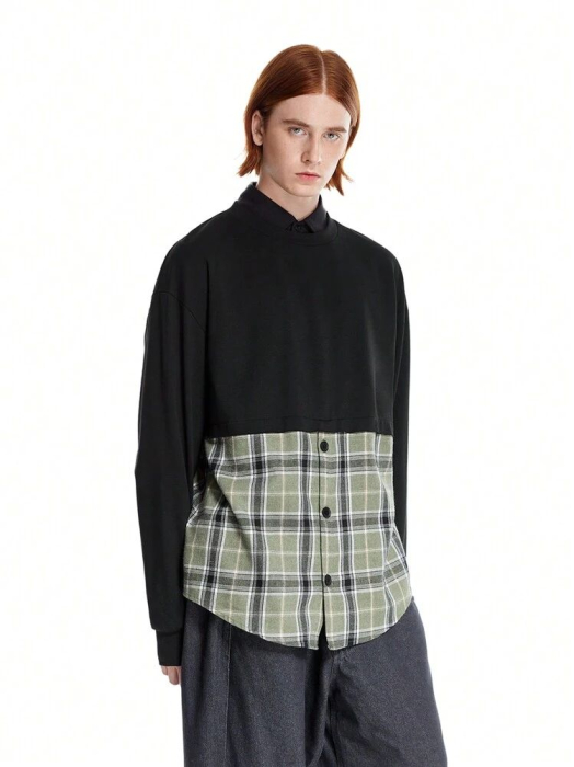 Hanorac hibrid cu carouri din flanel de designer [1]