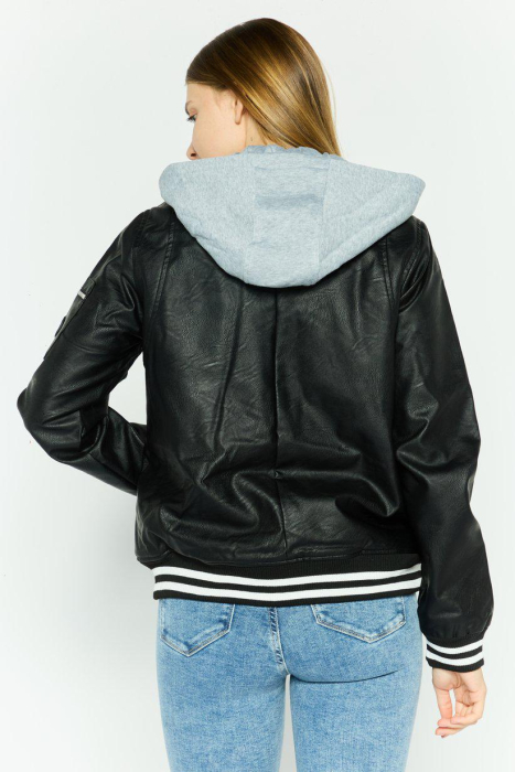 Jachetă cu glugă solidă pentru femei, neagră [4]