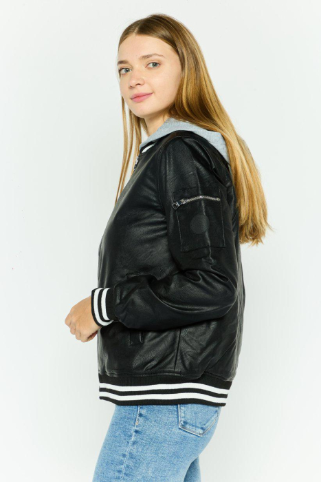 Jachetă cu glugă solidă pentru femei, neagră [3]