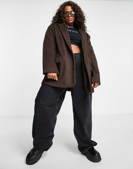 Jachetă elegantă supradimensionată din amestec de lână ASOS DESIGN Curve, culoare ciocolatiu [4]