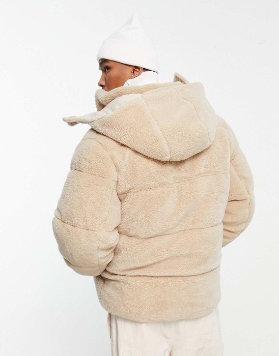 Jachetă pufoasă ASOS DESIGN cu glugă detașabilă ecru [2]