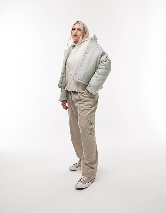 Jachetă pufoasă cu guler pâlnie Topshop Curve verde deschis [2]
