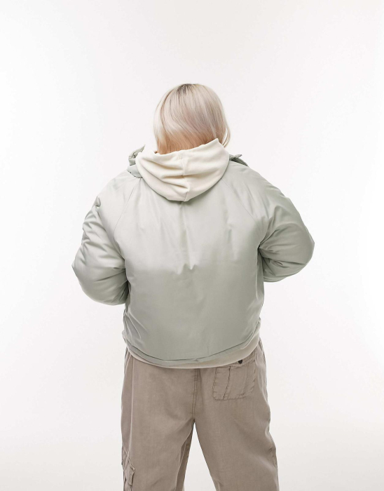 Jachetă pufoasă cu guler pâlnie Topshop Curve verde deschis [4]