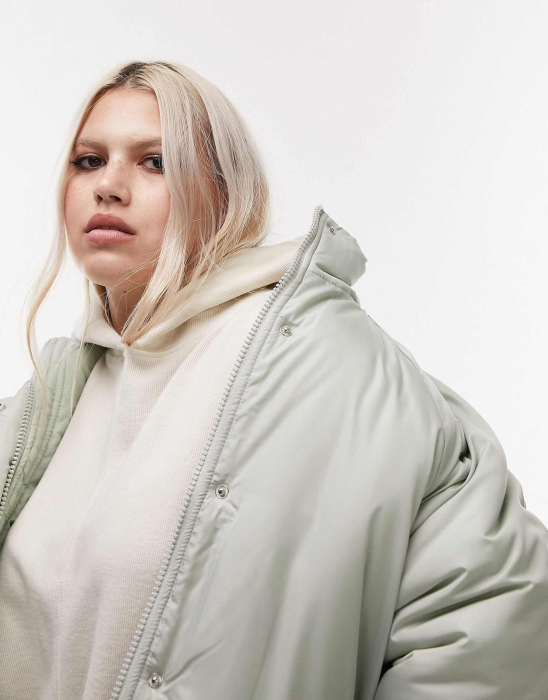 Jachetă pufoasă cu guler pâlnie Topshop Curve verde deschis [3]