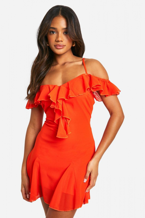 Mini rochie din sifon cu umeri goi [3]