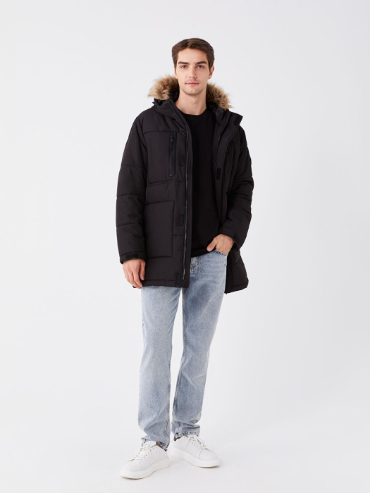 Palton bărbătesc cu glugă XSIDE Standard Fit BLACK [2]