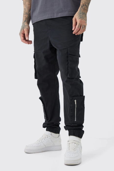 Pantaloni cargo cu buzunare multiple și manșete înalte [1]