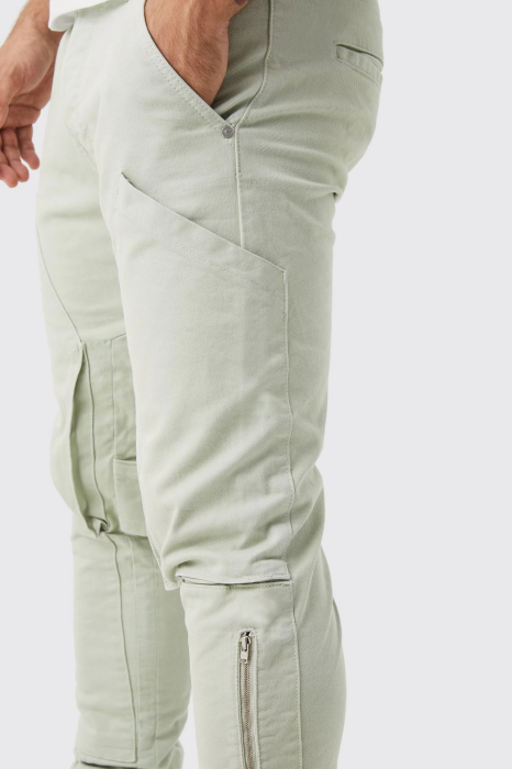 Pantaloni cargo skinny cu talie fixă ​​și bretele suprapuse [3]