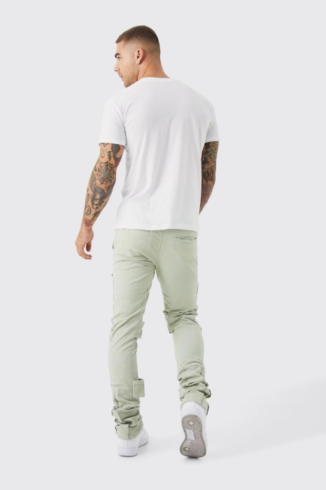 Pantaloni cargo skinny cu talie fixă ​​și bretele suprapuse [2]