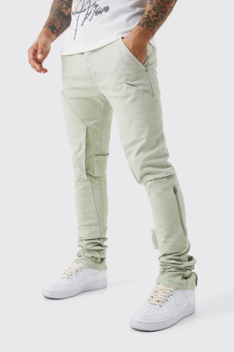 Pantaloni cargo skinny cu talie fixă ​​și bretele suprapuse [1]