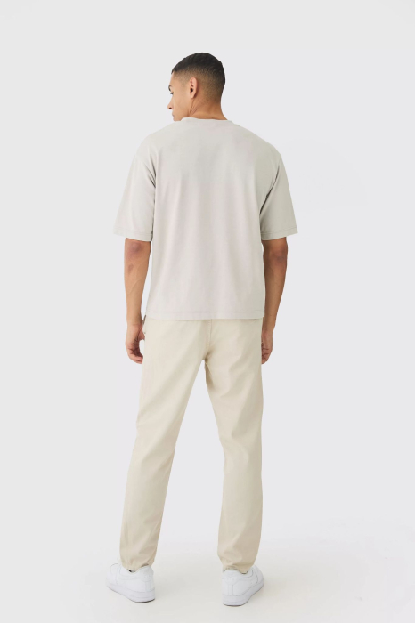 Pantaloni chino conici cu șnururi de fixare în culoarea pietrei [3]