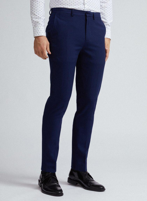 Pantaloni de costum skinny fit bleumarin texturat [1]