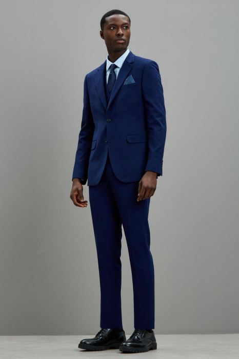 Pantaloni de costum skinny fit bleumarin texturat [5]