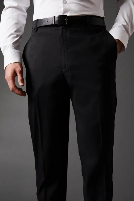 Pantaloni eleganți negri din twill elastic, croială slim [3]