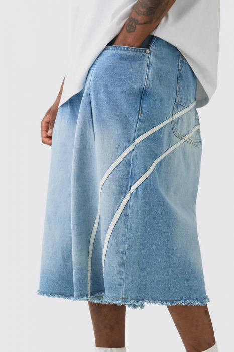 Pantaloni scurti denim parasuta detalii pluri in fata [3]