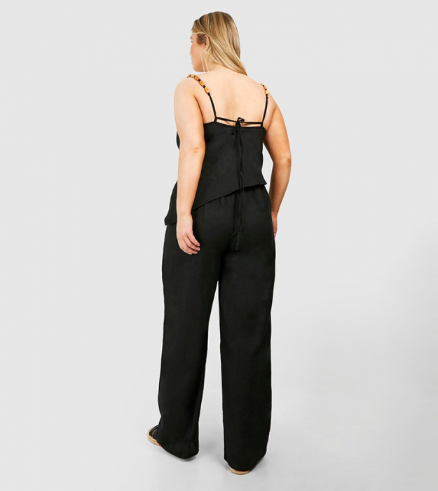 PLUS PANTALON ȚESUT CU DETALII ȘI TOP ASIMMETRIC  CU MĂRGELE [2]