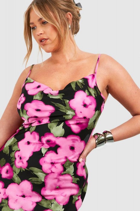 PLUS ROCHIE MAXI DIN SATIN CU IMPRIMIRE FLORALA [4]