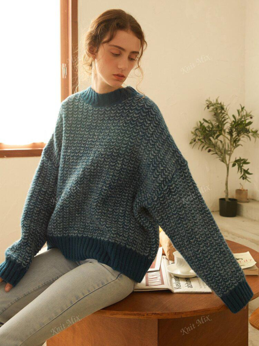 Pulover Casual Tricotat Pentru Femei, Pulover Cu Guler Rotund Și Mânecă Lungă [1]