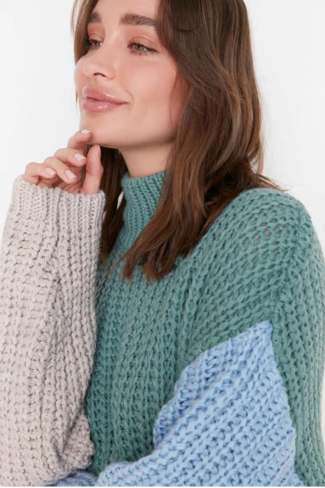 Pulover Mint Wide Fit, texturat moale, tricotaj, bloc de culoare [3]