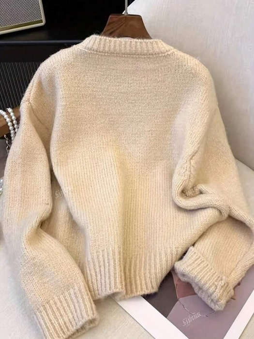 Pulover Tricotat Cu Model Moale De Inimă, Stil Vintage, Casual, Lejer [2]