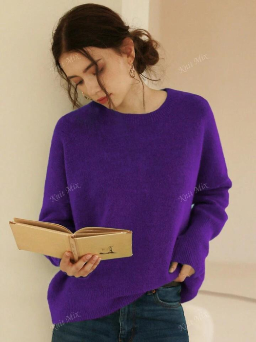 Pulover Tricotat Pentru Femei, Stil Francez De Navetă, Pulover Casual Cu Mânecă Lungă, Guler Rotund [4]