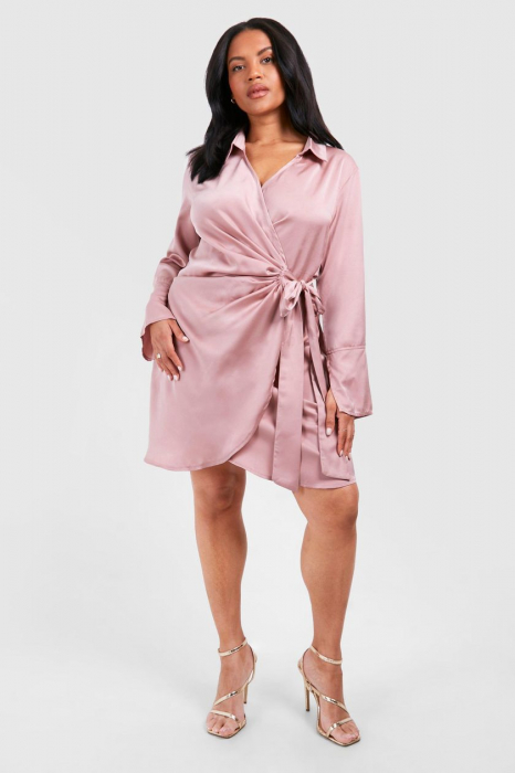 Rochie cămașă înfășurată din satin [2]