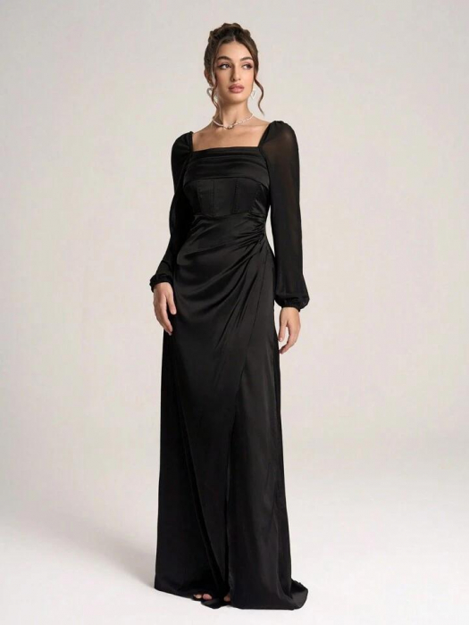 Rochie de cocktail cu mânecă lungă, minimalistă și la modă pentru femei [2]