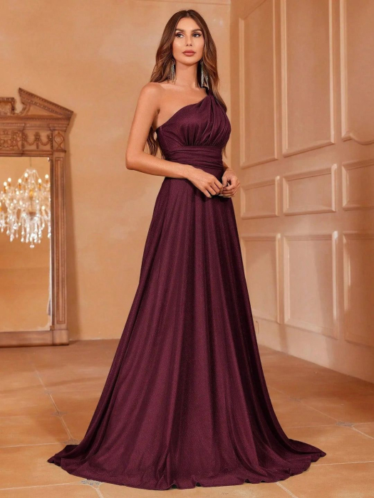 Rochie de domnișoară de onoare, simplă, fără mâneci, cu un umăr [2]